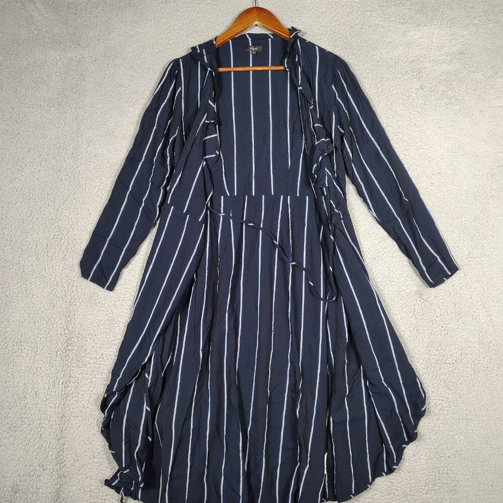 Rails Priya Wrap Dress Women's Medium Blue Metallic Stripe Ruffle High-Low Hem - Picture 2 of 13